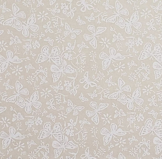 Springs Industries - Ecru Fabric / White Butterfly Print - 90' WIDE BACKING FABRIC