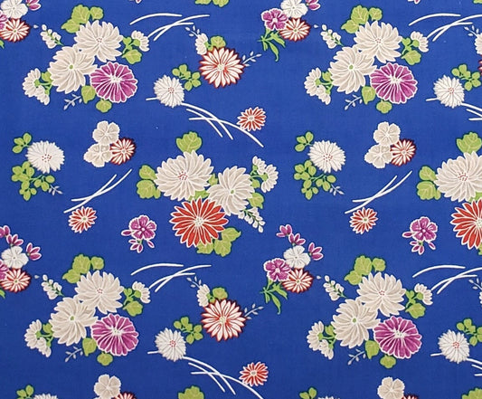 Faye Burgos for Marcus Brothers Textiles - Blue Fabric / Red, White, Purple Flower Print