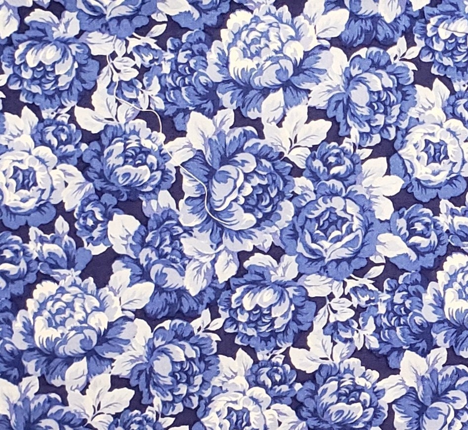 MBT, Inc. - Dark Blue Fabric / Blue Tone-on-Tone Peony Print