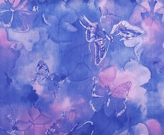 Marble Botanicals by Moda Classics - Blue, Purple and Pink Marbled Fabric / Butterfly Print