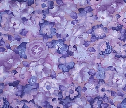 English Collection by David Textiles - Light Plum Fabric / Multi-Tone Purple Flower Print