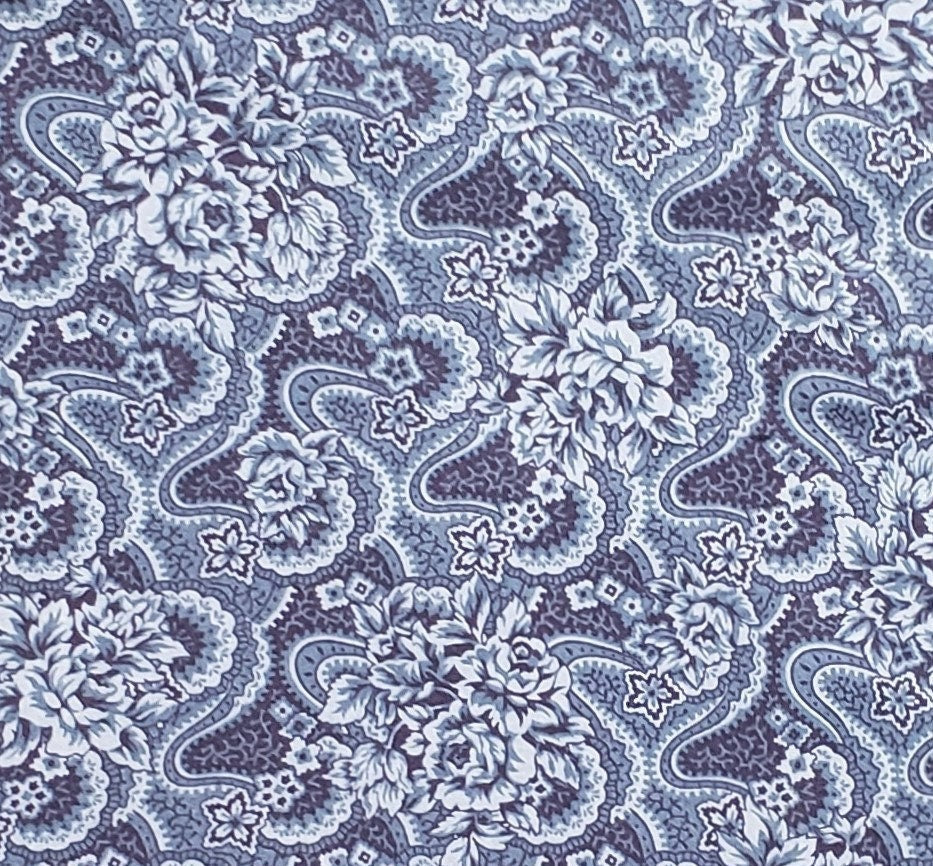 EOB - Springs Industries - Blue Tonal Fabric / Floral Print