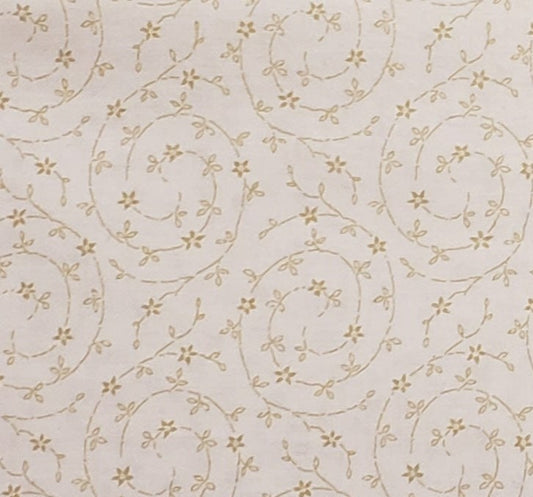 Ivory Fabric / Gold Leaf and Vine Print - Selvage to Selvage Print