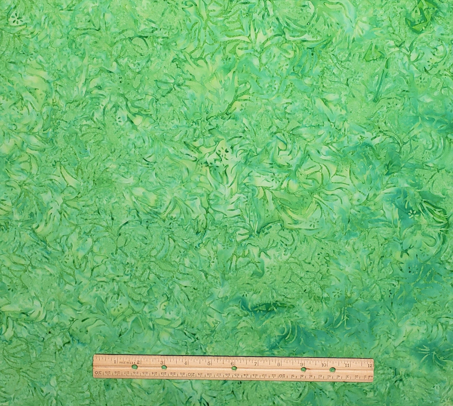 BATIK - Green / Teal Fabric with Flower and Leaf Pattern