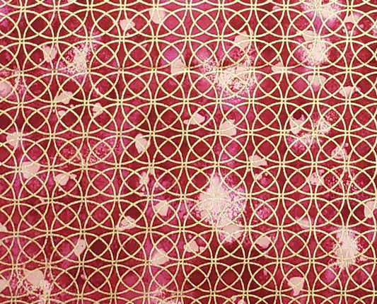 Marcus Brothers Textiles, Inc. - Dark Berry / Bright Pink / Light Pink Tonal Fabric / Gold Metallic Interlocking Circle Pattern