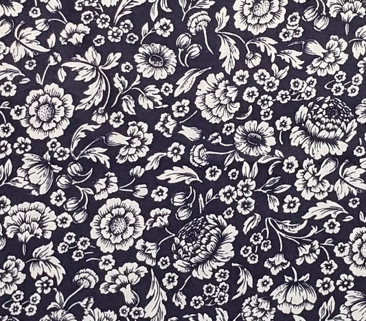 Dark Blue Fabric / White Flower Print