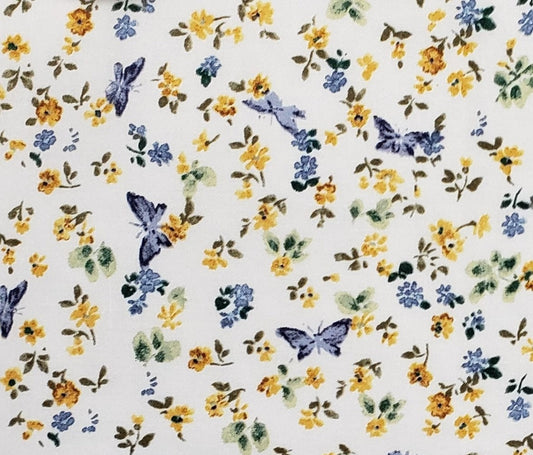 Designed and Produced Exclusively for Jo-Ann Stores - White Fabric / Yellow Flowers and Blue Butterfly Print