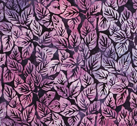 BATIK - Dark Purple Fabric / Light Purple and Dark Pink Leaf Print