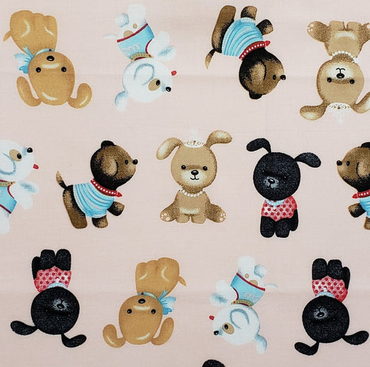 JoAnn Fabric - Pale Pink Fabric with Cartoon-Style Dog and Puppy Print