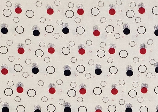 EOB - Faye Burgos for Marcus Brothers Textiles - Light Cream Fabric / Black and Red Dots with a Dark Blue Shadow Dot Below