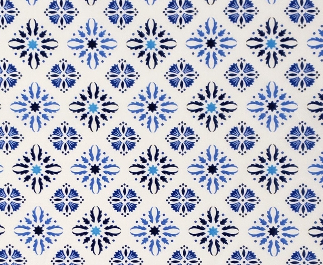 White Fabric - Blue Diamond Pattern