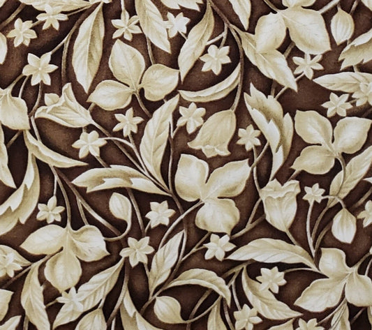 Hobby Lobby - Brown Fabric with Cream and Tan Flower and Leaf Pattern