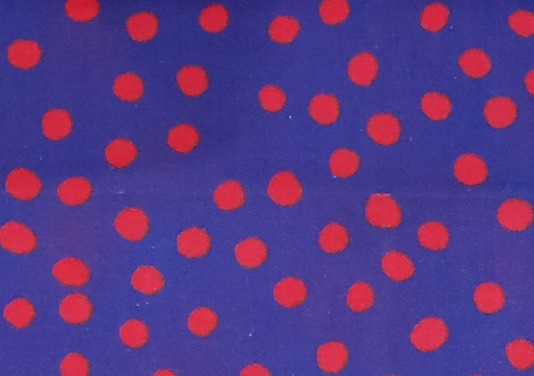 Blue Violet Fabric / Red Spots