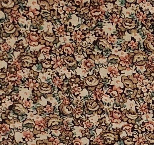 Reproduction Style Print Beige Tan Pink and Blue/Green Floral Print Fabric