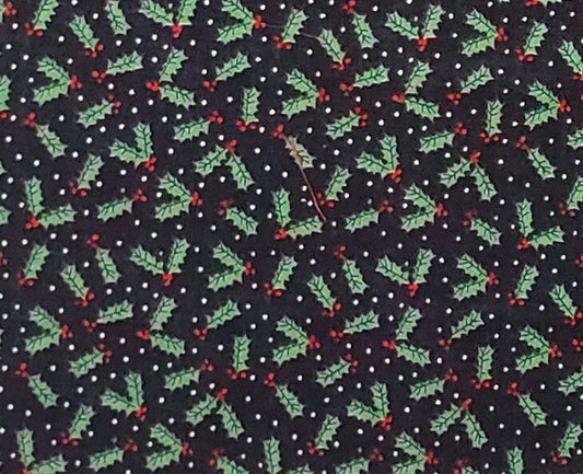 Maker's Holiday Fabric Designed Exclusively for JoAnn Fabric and Craft Store - Black Fabric / Holly and White Pindot Print