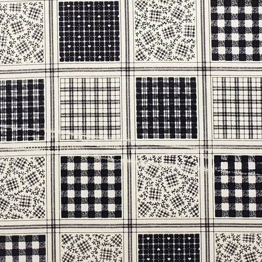 Fabric Traditions, Inc. 1992 - Off White / Black Checkerboard / Vine Print / Patchwork Print