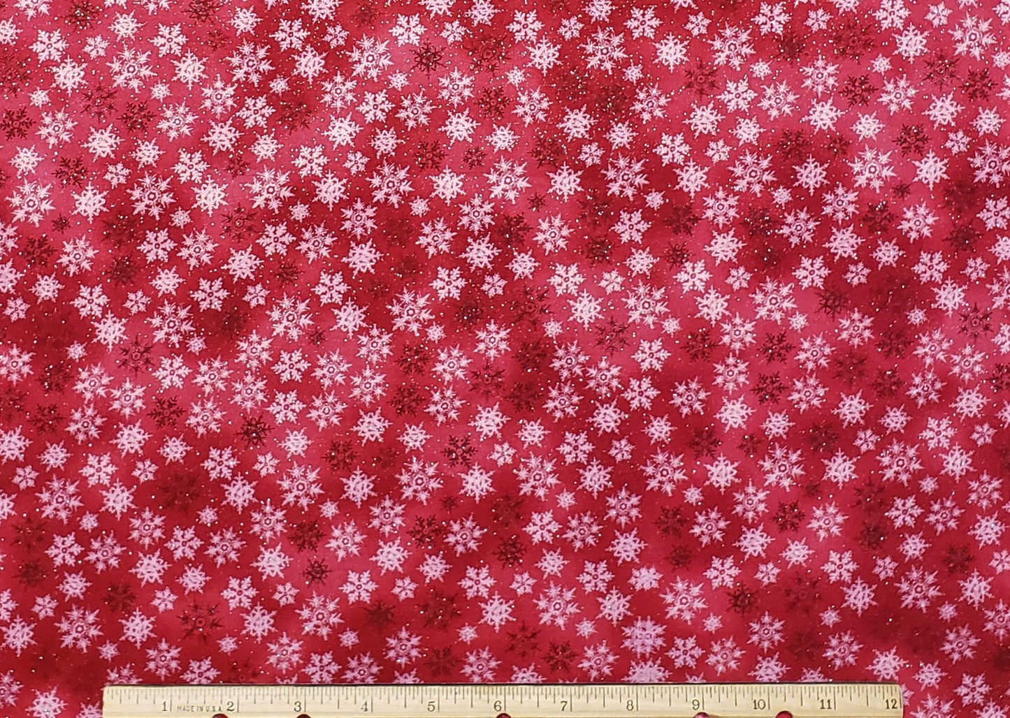 Designed Exclusively for JoAnn - Dark Pink and Red Tonal Fabric / Darker Red / White Snowflakes / Iridescent Glitter