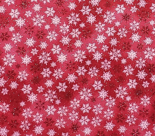 Designed Exclusively for JoAnn - Dark Pink and Red Tonal Fabric / Darker Red / White Snowflakes / Iridescent Glitter