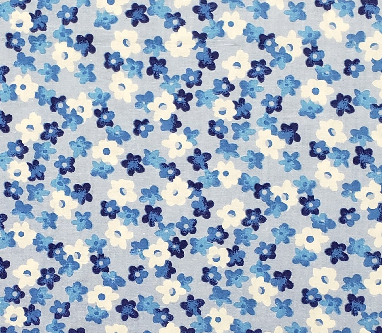 Light Blue Fabric with Blue and White Flowers - Selvage to Selvage Print