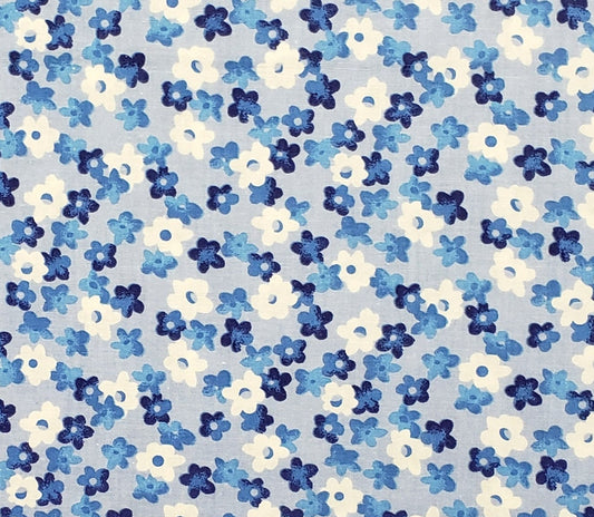 Light Blue Fabric with Blue and White Flowers - Selvage to Selvage Print