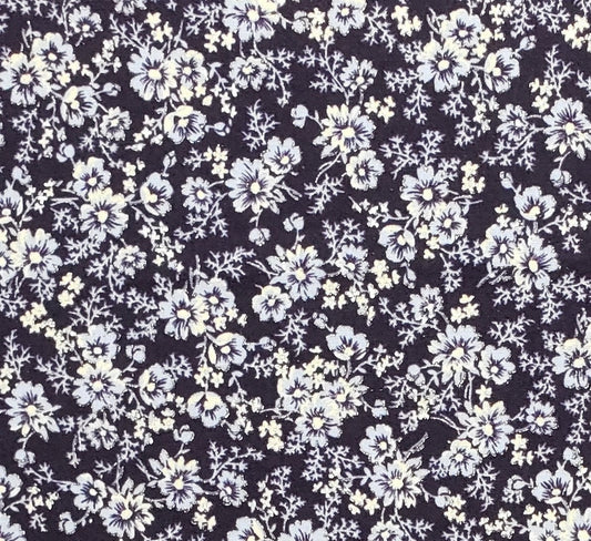 Designed and Produced Exclusively for JoAnn Fabric and Craft Stores-Dark Navy Fabric with Light Blue & White Flowers/Silver Metallic Accents