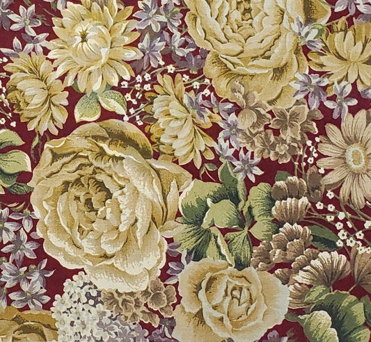 Classic Cottons 2002 - Maroon Fabric with Taupe Flowers