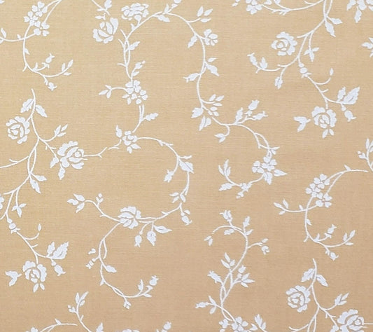 Colonial Style Peach Fabric with White Flower Pattern - Selvage to Selvage Print