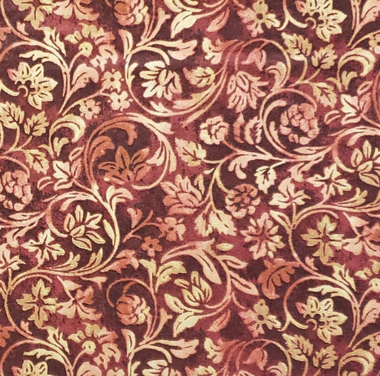 Classic Cottons 2003 - Mottled Rust Tone Fabric with Variegated Flower and Leaf Pattern