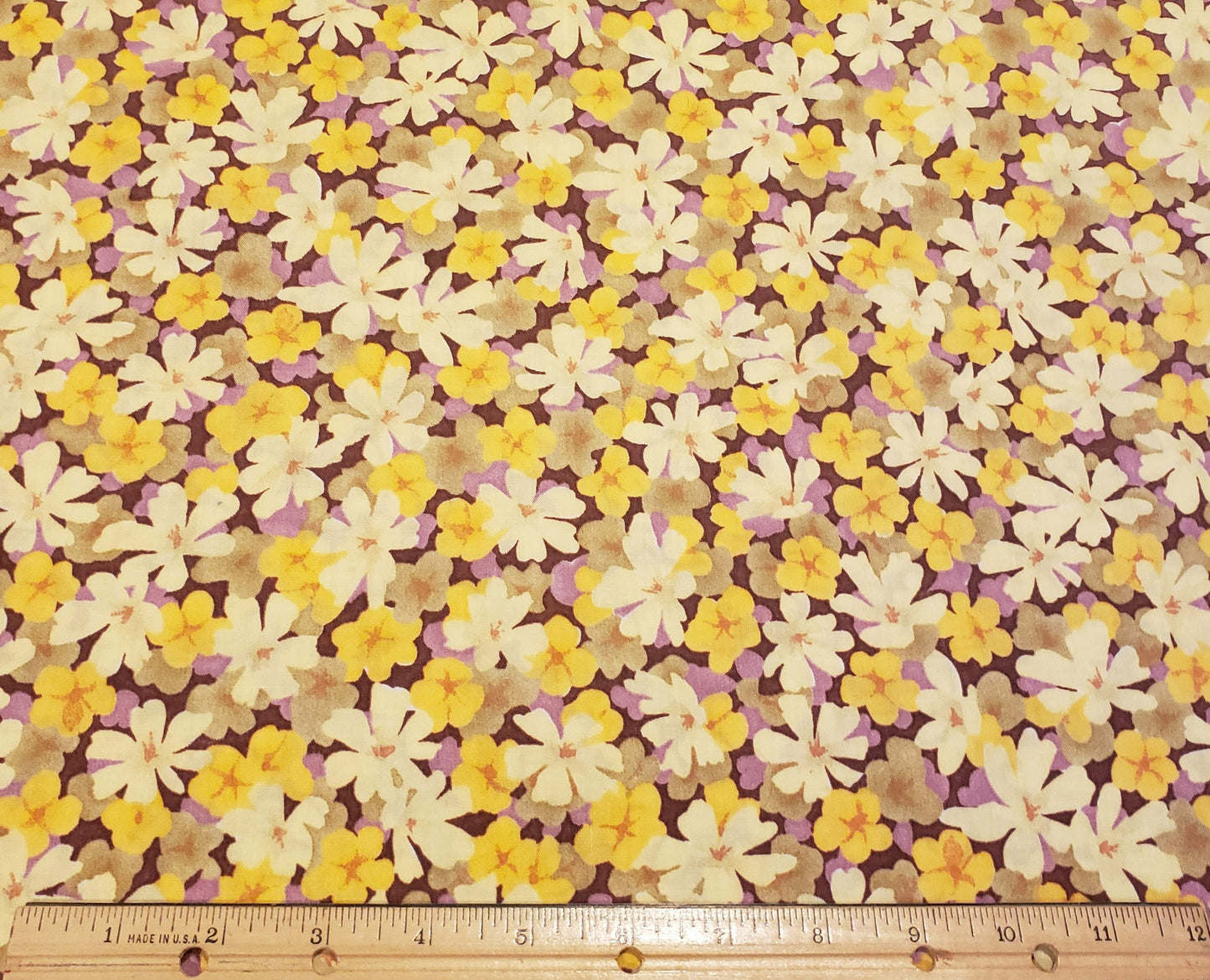 Designed and Produced Exclusively for JoAnn Fabric and Craft Stores - Plum Fabric with Yellow, Gold and Tan Floral Print