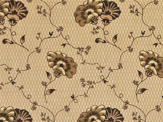 Shenandoah Collection by Designer's Sketchbook D# 8347 - Tan and Cream Fabric with Light Brown and Black Flower and Vine Pattern