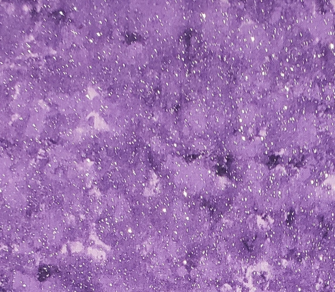 Keepsake Calico Designed and Produced Exclusively for JoAnn Fabric and Craft Stores - Mottled Purple Fabric with Silver Glitter