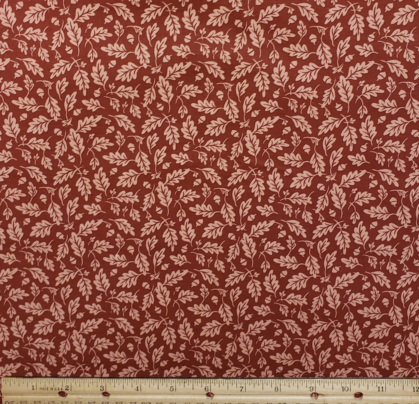 Medium Rust Fabric with Pink/Beige Leaf Pattern