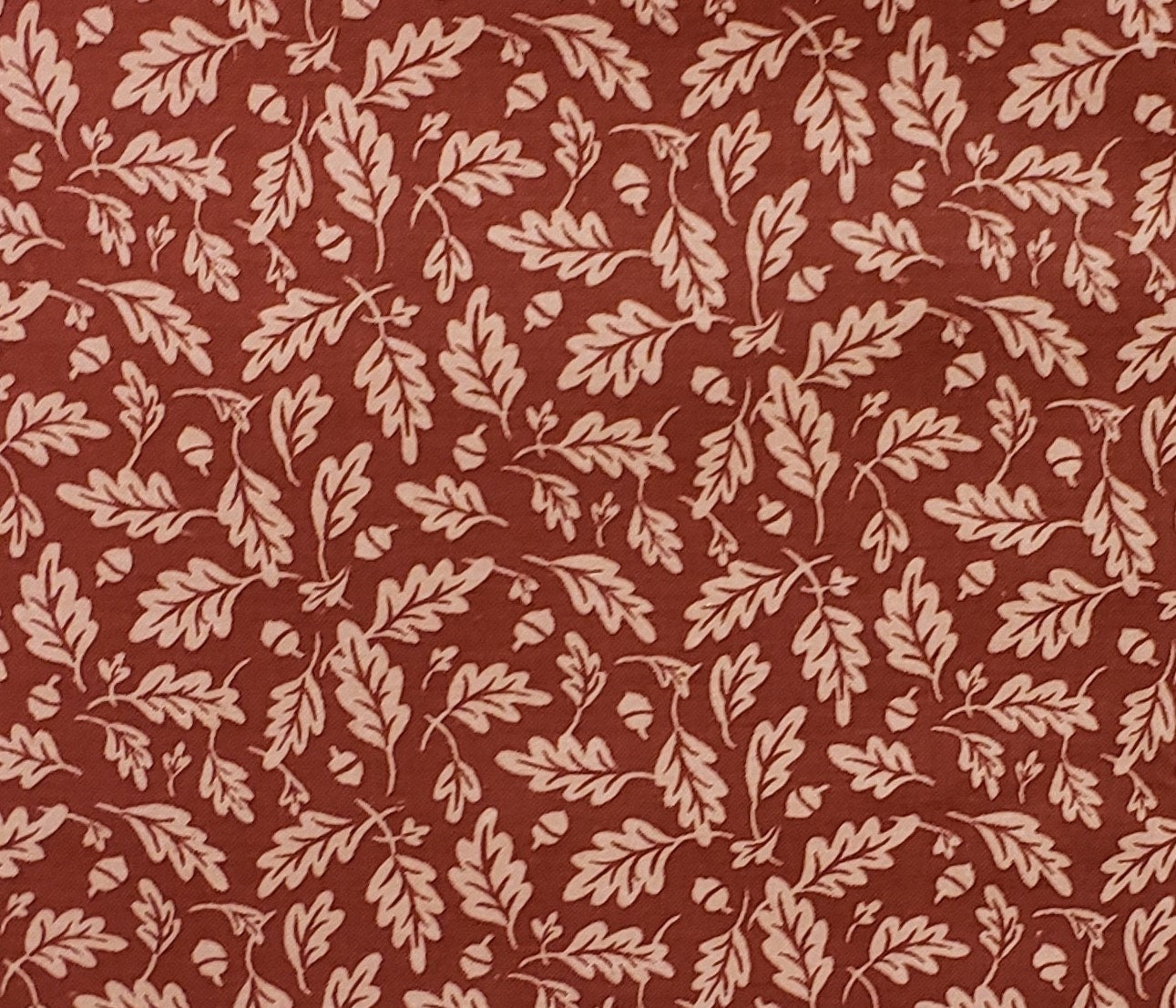 Medium Rust Fabric with Pink/Beige Leaf Pattern