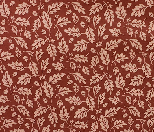 Medium Rust Fabric with Pink/Beige Leaf Pattern