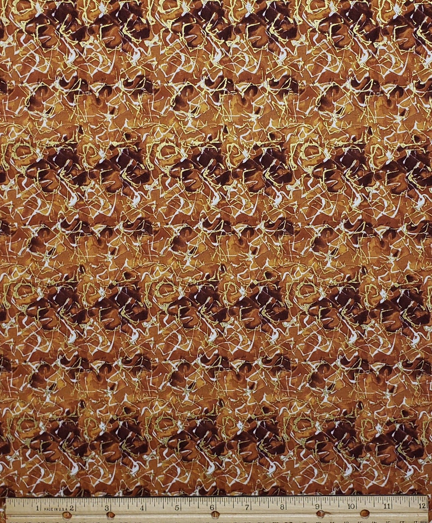 Moon Flowers by Pamela Mostek for Clothworks - Multi-Tone Brown Print Fabric with Metallic Gold Pattern
