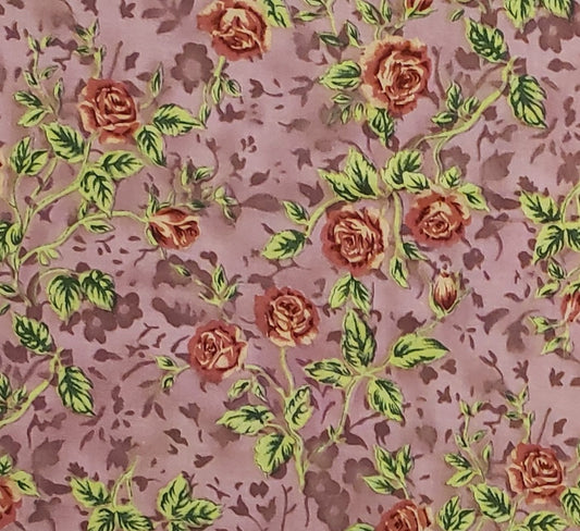 EOB - Designed by Beth Bruske for David Textiles, Inc. - Light Mauve Fabric with Rose Print