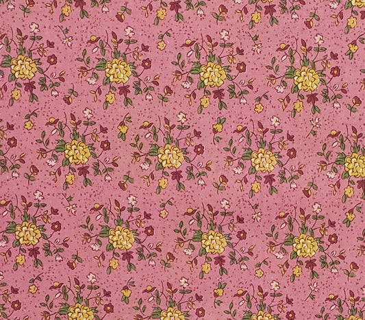 Reproduction Style Pink Fabric with Dark Pink and Yellow Flower Print