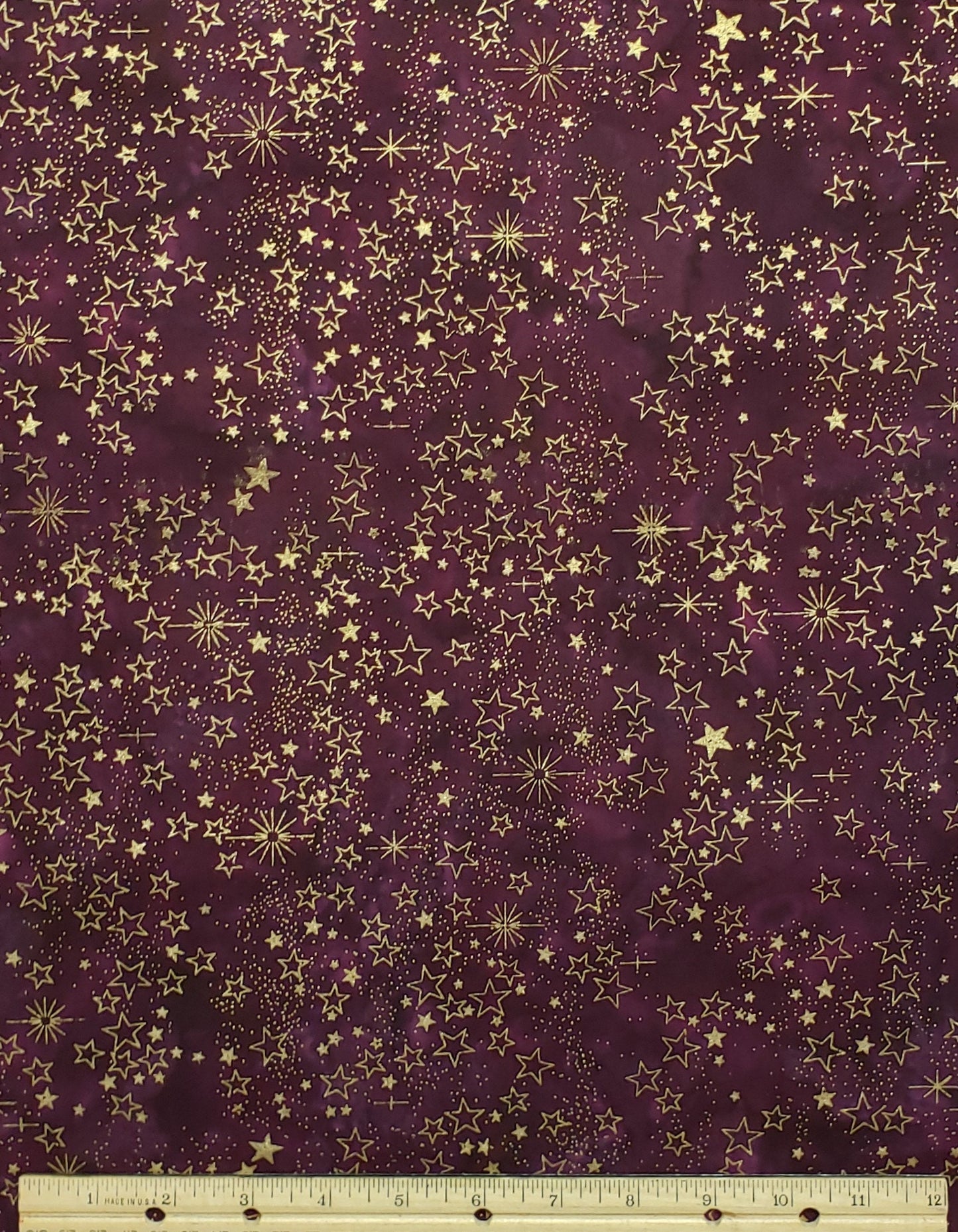 EOB - BATIK - Dark Plum Fabric with Gold Metallic Star Pattern