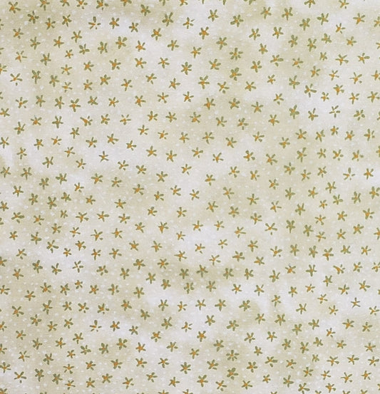 Classic Cottons 2003 - Mottled Pale Green Fabric with Darker Green Flower with Orange Center Dot