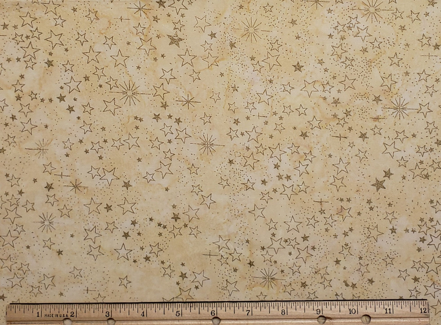 BATIK - Butterscotch Fabric with Metallic Gold Stars