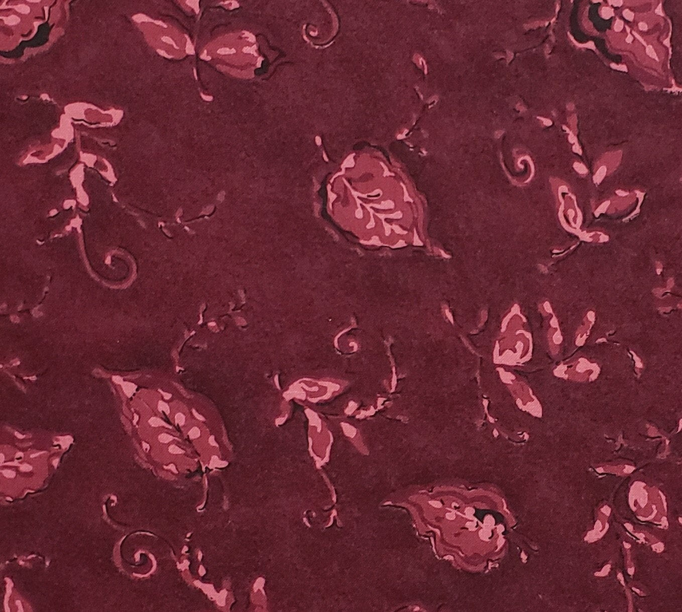 Classic Cottons 2005 - Deep Wine Fabric with Tone-on-Tone Leaf Print