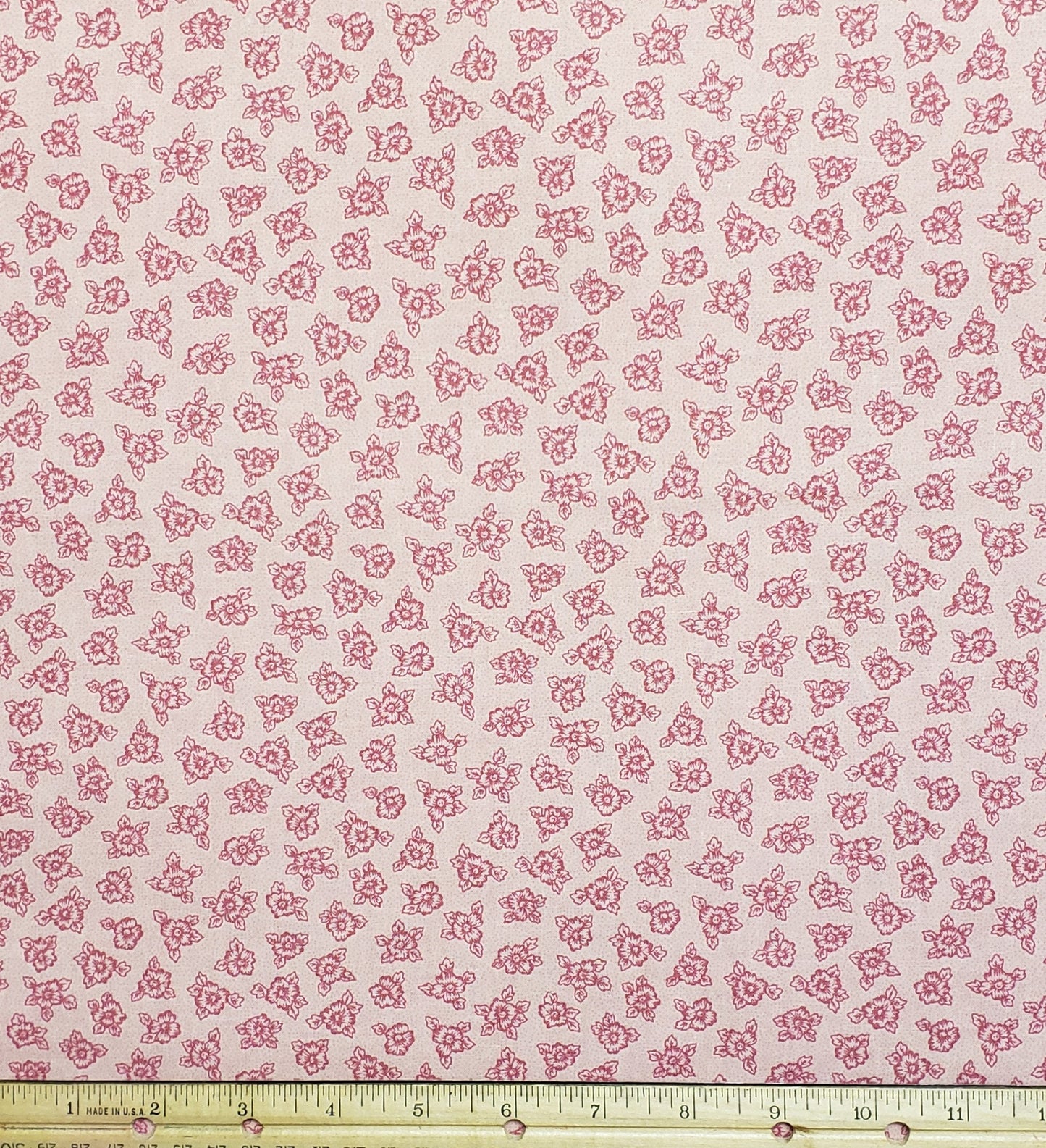 Reproduction Style Vintage Medium Pink Fabric with Pink Flower Print