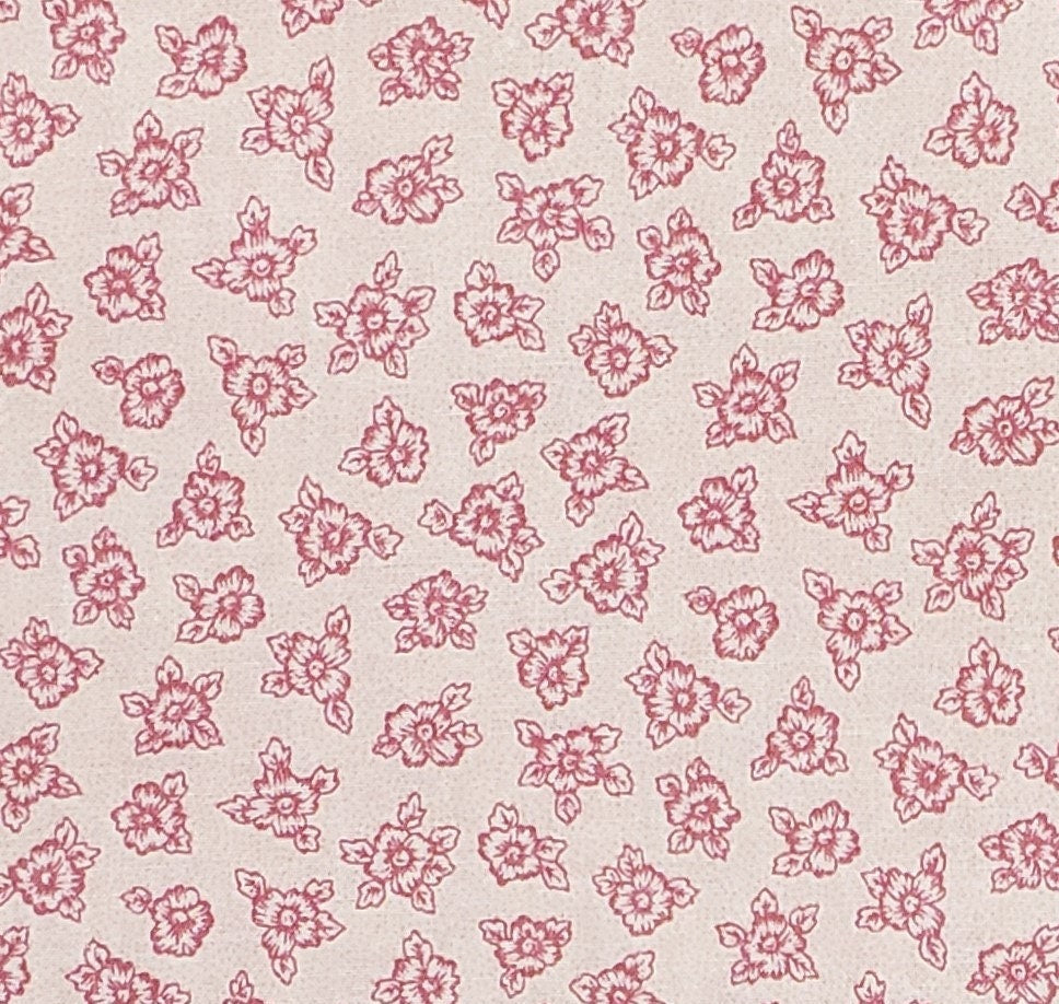 Reproduction Style Vintage Medium Pink Fabric with Pink Flower Print