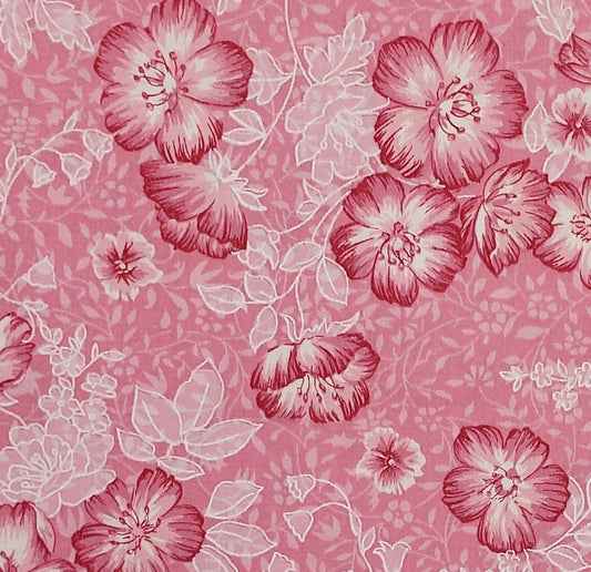 Pink Fabric with Dark Pink and White Flower Print