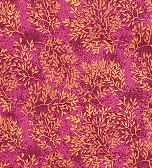 Classic Cotton F.C.I. 1998 - "Batik-Like" Print Bright Berry Fabric with Orange Leaf Print