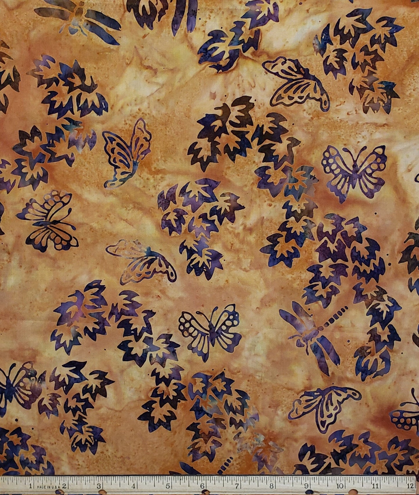 BATIK - Brown / Blue Leaf / Butterfly and Dragonfly Print