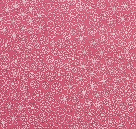 Fun Flowers by Marie Rose Designed and Produced Exclusively for JoAnn Stores - Medium Pink Fabric with White Retro-Style Flower Print