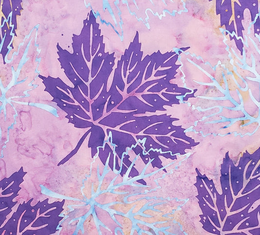 BATIK - Light Purple / Dark Purple and Bright Blue Leaf Print Fabric