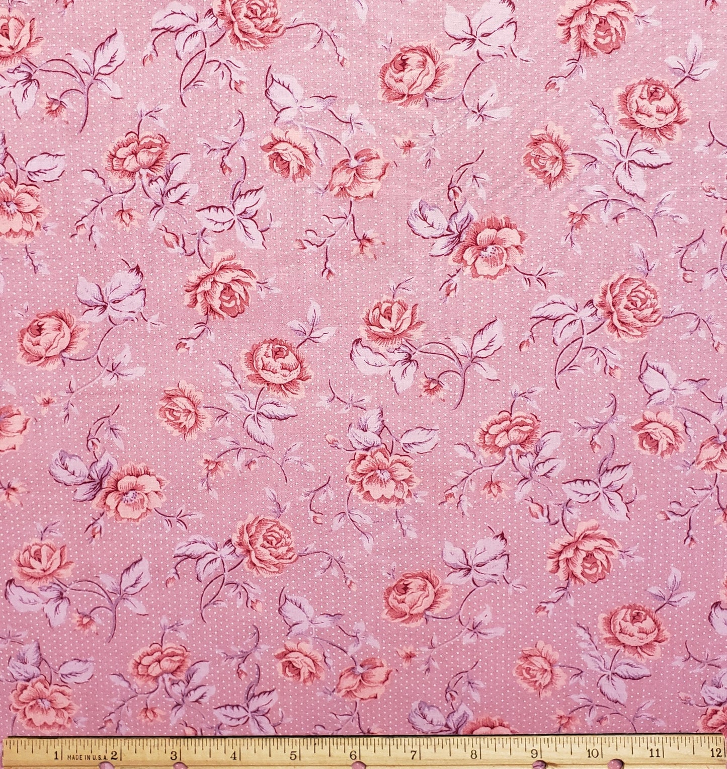 Peter Pan Fabrics - Rose Fabric with Rose Print and White Pindot