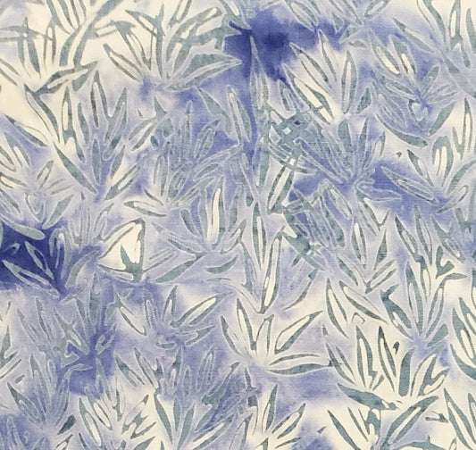 BATIK - Denim Blue with Gray Leaf Print